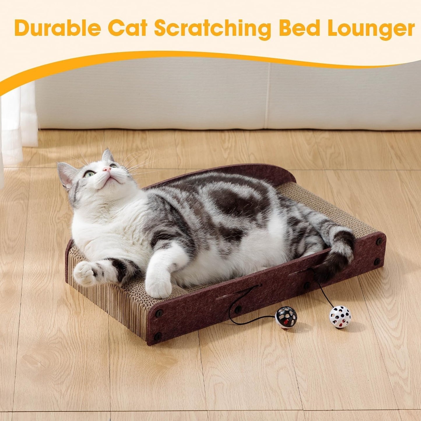 L-shaped cat scratching post, 26.8-inch indoor cat scratching post, cat scratching pad that protects furniture, cardboard cat scratching post with spherical toys, cat mint, large size