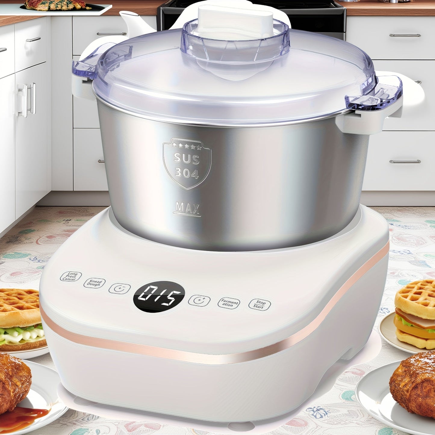 Electric Dough Mixer with Fermentation Function, 7-liter Capacity Dough Mixer, 304 Stainless Steel Food Mixer, Intelligent Gentle and Powerful Kneading Modes, Suitable for Bread, Pizza, Pasta, Noodles, Perfect for Making Bread, Pizza