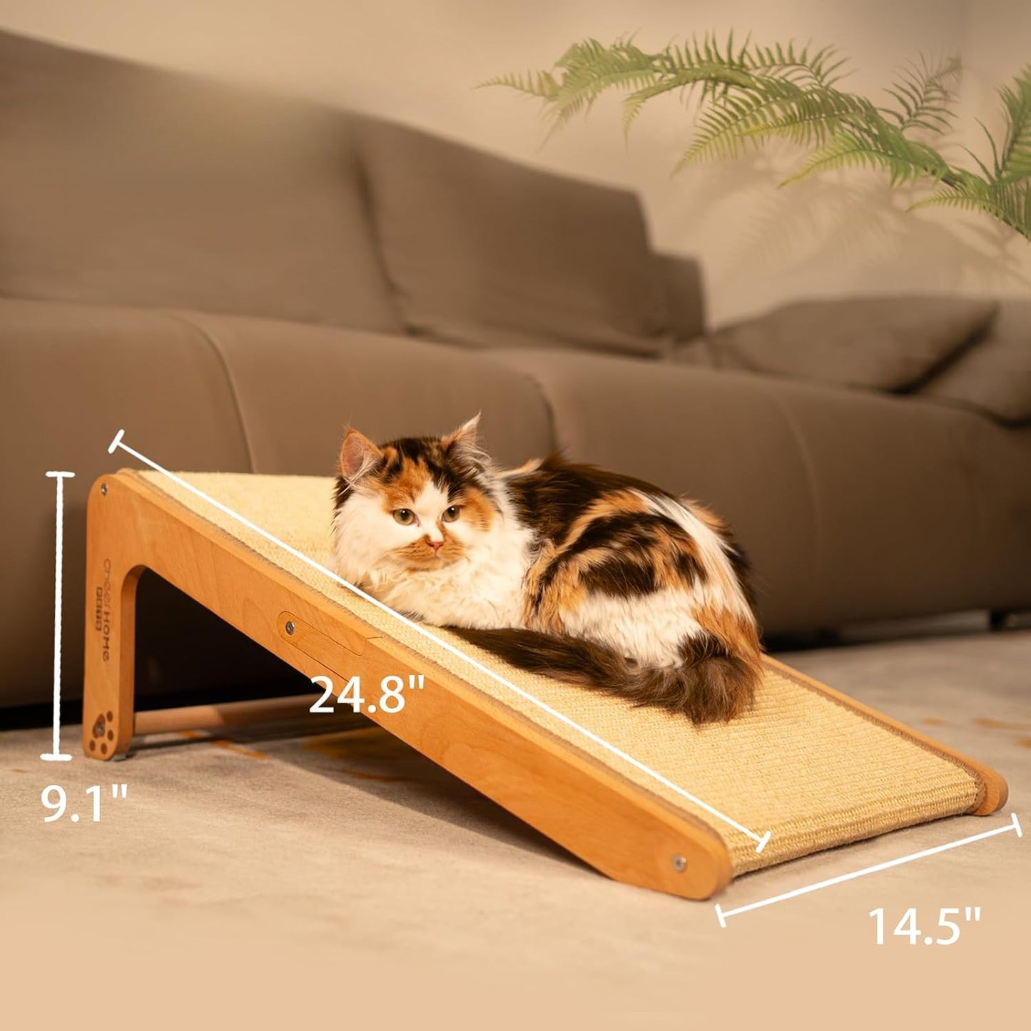 Cat scratching post - For indoor cats. 24.8-inch L-shaped cat scratching post with vertical climbing scratching pad. Solid wood cat furniture (medium size)