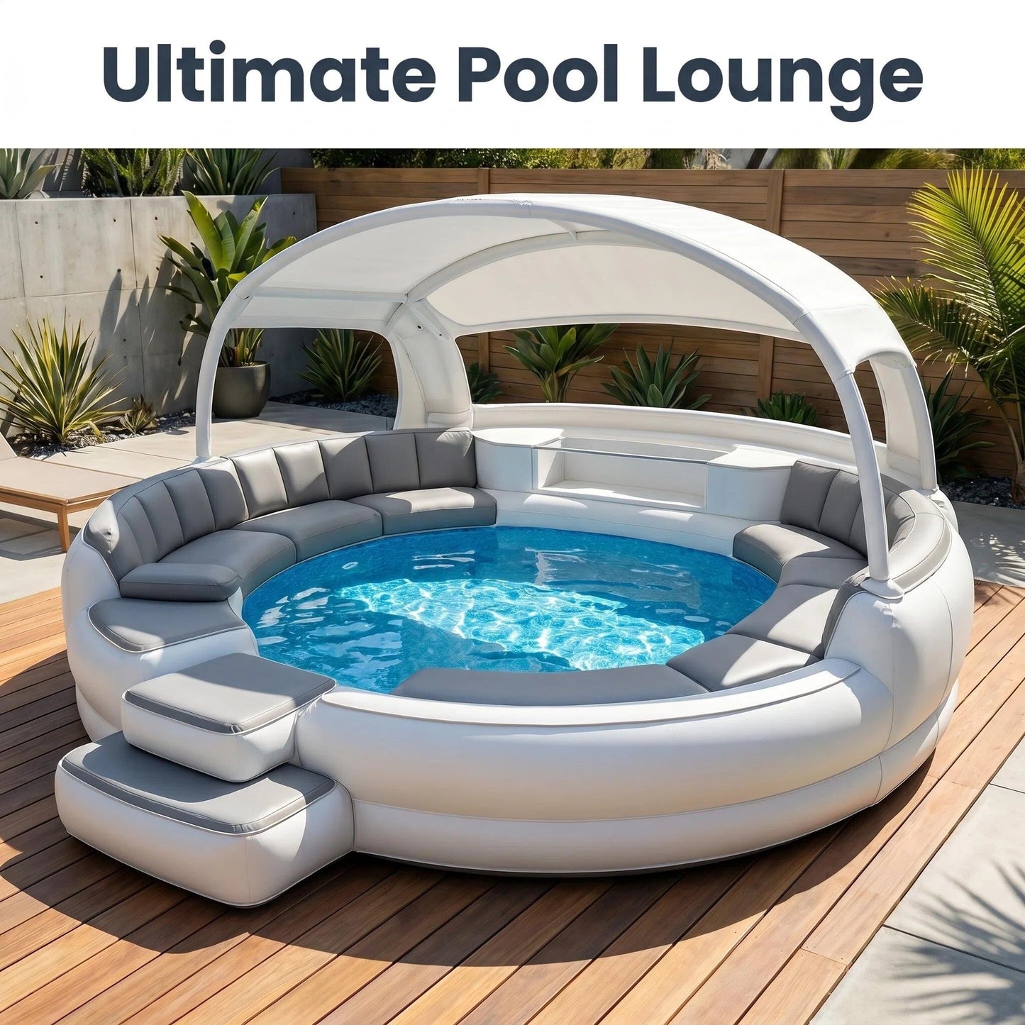 6-Person Inflatable Lounge Pool with Canopy & LED Lights – Quick Setup, Puncture-Resistant PVC for Backyard Parties