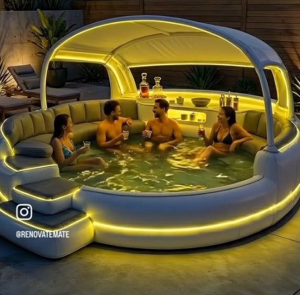 6-Person Inflatable Lounge Pool with Canopy & LED Lights – Quick Setup, Puncture-Resistant PVC for Backyard Parties