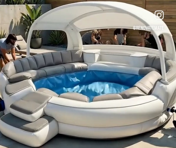 6-Person Inflatable Lounge Pool with Canopy & LED Lights – Quick Setup, Puncture-Resistant PVC for Backyard Parties