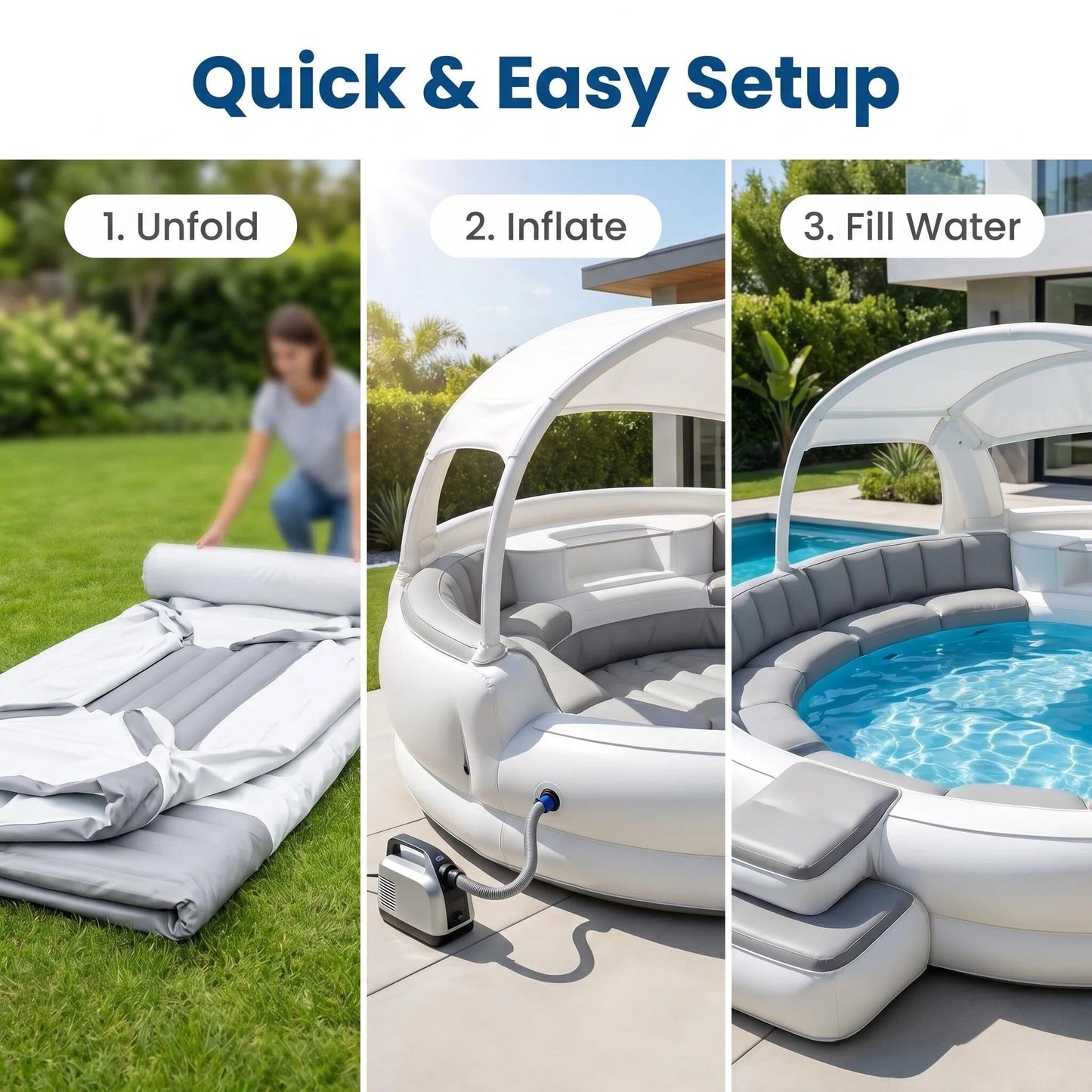 6-Person Inflatable Lounge Pool with Canopy & LED Lights – Quick Setup, Puncture-Resistant PVC for Backyard Parties