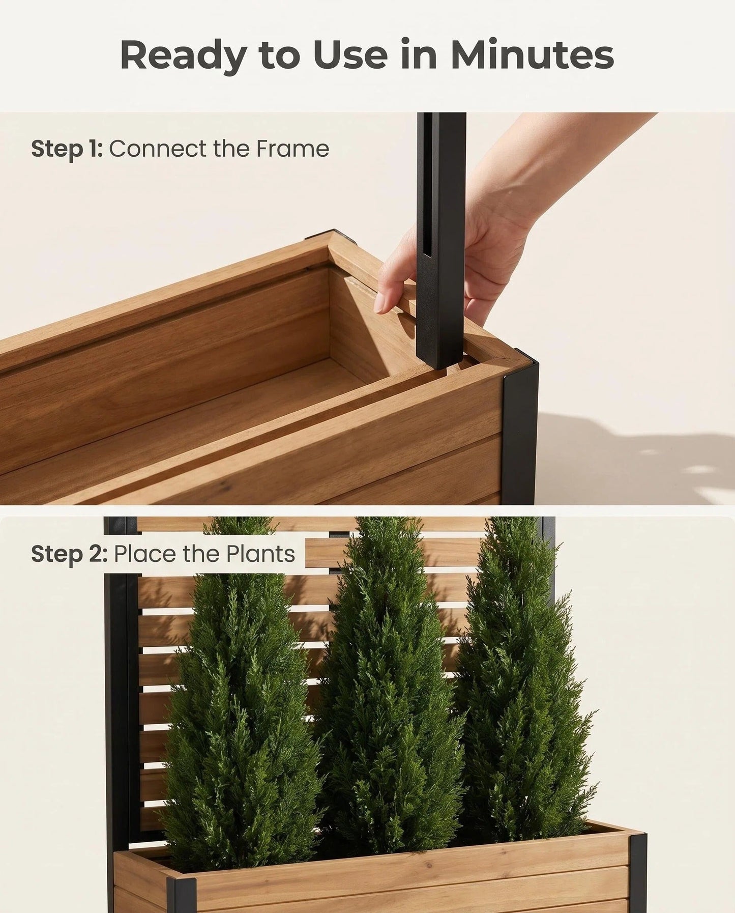 6ft Wood & Metal Privacy Planter with Trellis