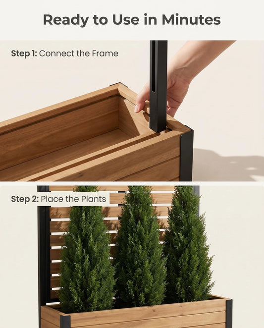 6ft Wood & Metal Privacy Planter with Trellis