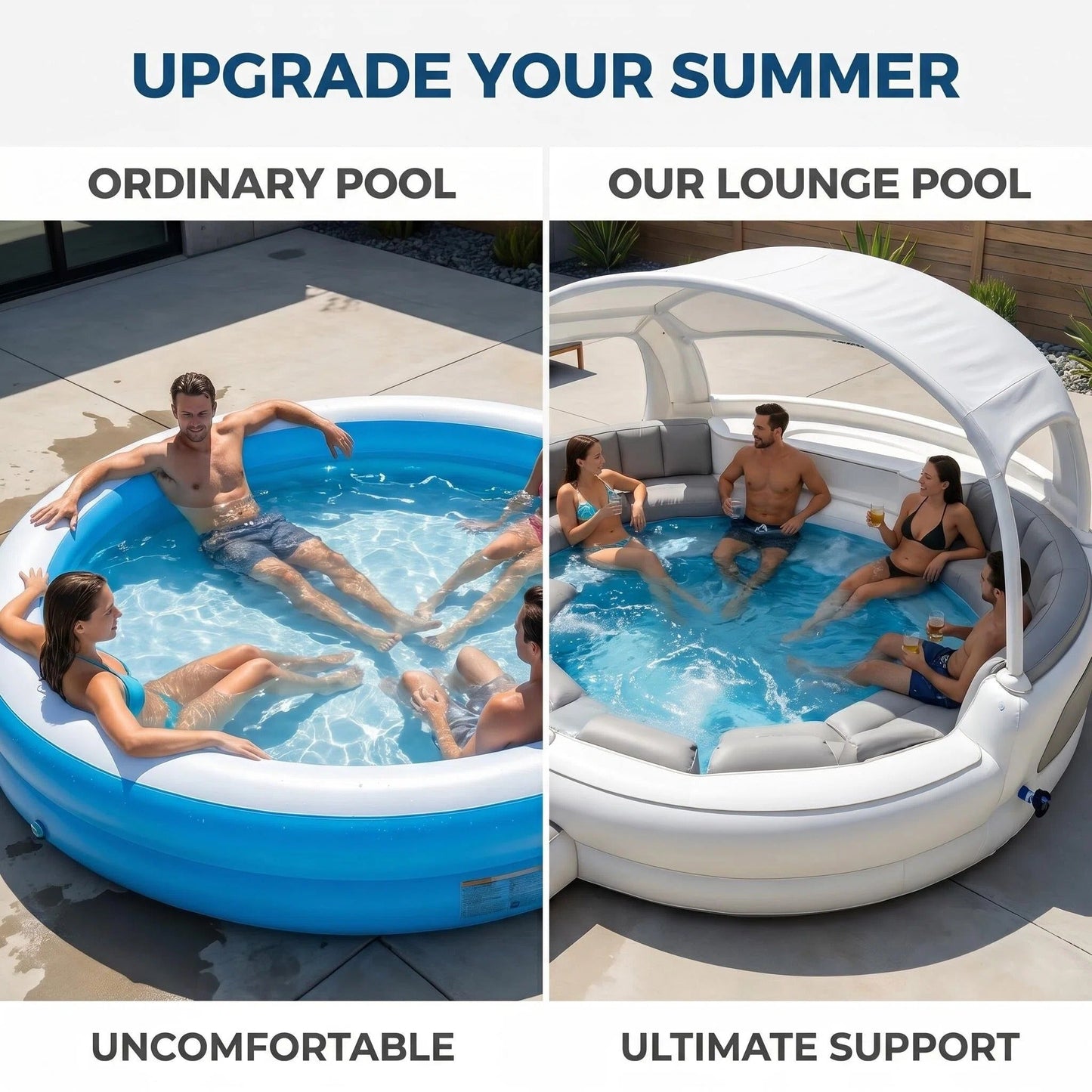 6-Person Inflatable Lounge Pool with Canopy & LED Lights – Quick Setup, Puncture-Resistant PVC for Backyard Parties