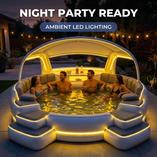 6-Person Inflatable Lounge Pool with Canopy & LED Lights – Quick Setup, Puncture-Resistant PVC for Backyard Parties