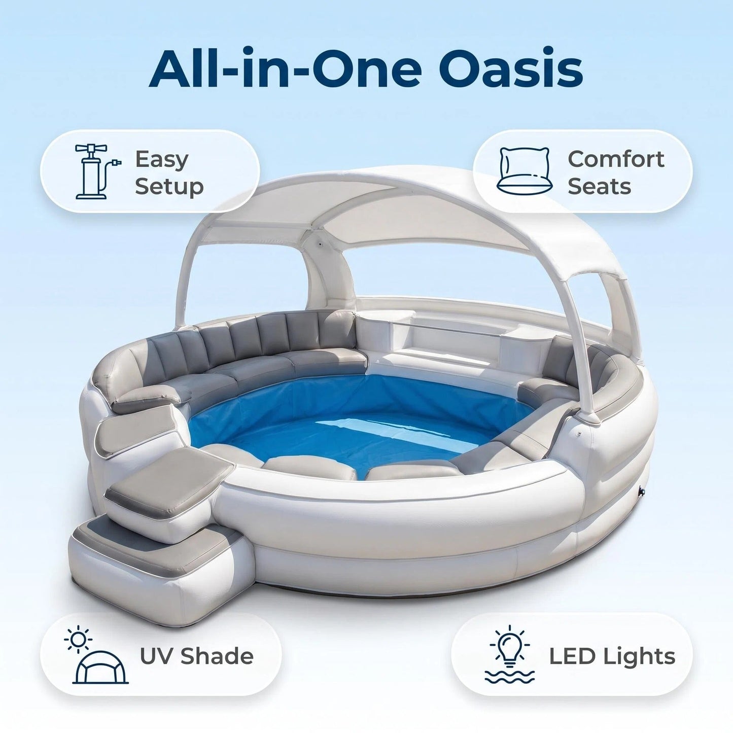6-Person Inflatable Lounge Pool with Canopy & LED Lights – Quick Setup, Puncture-Resistant PVC for Backyard Parties