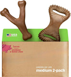 2-piece sturdy teeth-tearing dog chew toy, specially designed for dogs that love chewing. Made of real bacon, manufactured in the USA, medium size.